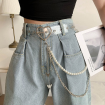  Belt female spring and autumn and summer student trend transparent love double row with jeans pearl butterfly ins wind belt