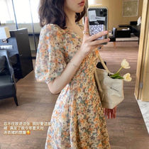 2021 summer new Korean V collar floral chiffon dress female students long oil painting skirt series skirt tide