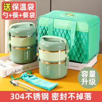 Student childrens canteen thermal insulation lunch box 304 stainless steel with meal box round lunch box portable multi-layer