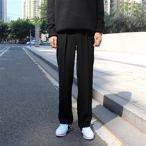 2021 falling sense Korean version of Joker loose straight tube hanging feeling elastic waist wide legs casual suit trousers trousers men and womens harbor style