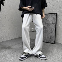 2021 New Ice Silk casual pants mens autumn thin straight wide leg trousers Hong Kong wind loose trend high waist pants
