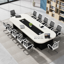 Office large conference table Long table Simple modern oval conference room table and chair combination black and white color bar table
