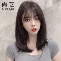 Wig Female long hair natural full head cover type Medium long straight hair fluffy real person hair level shape full head wig set