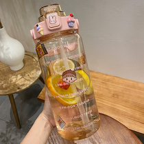 Water cup Large capacity scale water cup Summer high temperature resistant straw Fall-proof fitness sports students portable large water cup