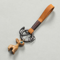 Cow Leather Bracelet Car Key Buckle Pendant Sandalwood Small Deer Male And Female Couple Key Chain Delicate School Bag Hanging Jewelry Ring Ring