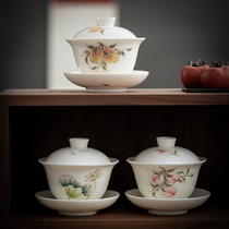 Hand-painted goat Jade white porcelain three-style bowl ceramic tea bowl tea cup tea bowl single serving tea bowl kung fu tea set