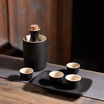 Chinese hot wine flats home hot wine vintage nostalgia vintage yellow wine boiled wine vintage one pot two cups set