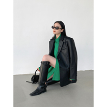 Zhou Miao zhoumiao2022 Spring New PU Leather Suit Jacket Women Retro Advanced Fried Street Leisure Suit