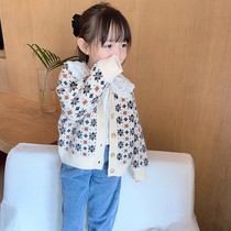 2021 girls autumn coat new childrens foreign style knitted cardigan coat baby fashionable sweater coat tide