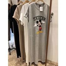 Night dress short-sleeved long t-shirt womens summer 2021 new Korean ins tide mickey loose over-the-knee dress can be worn outside
