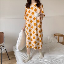 Send storage bag summer nightgown women Net red explosive home clothing thin short sleeve pajamas large size loose cartoon pregnant women