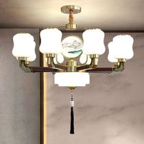 New Chinese chandelier living room lamp simple modern Zen retro enamel Chinese style solid wood 2021 new lamps