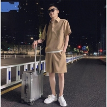 Gangfeng handsome shirt suit mens trend Joker casual summer short-sleeved shorts set Tide brand with two-piece set