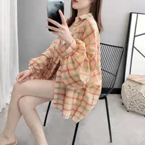 Plaid shirt Women 2020 spring summer Korean version of New Tide fat sister loose long sleeve shirt thin sunscreen shirt