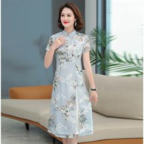 Mother dress summer embroidered chiffon temperament short sleeve 2021 new elderly ladies Noble cheongsam skirt
