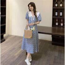 Spot summer 2021 New Gentle wind doll collar waist slim long floral Super fairy short sleeve dress