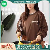 LINE FRIENDS oil-proof waterproof apron home kitchen Women summer Cute Cartoon All-inclusive cooking gown