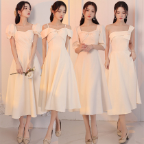 Bridesmaids clothes 2022 new summer champagne satin pasta sisters tuxedo dress women usually wear small crowns
