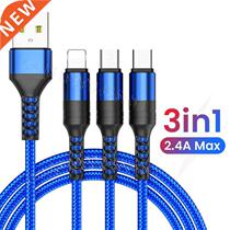 150cm 3 in 1 USB Cable for Powerbank Micro USB Type C Charge
