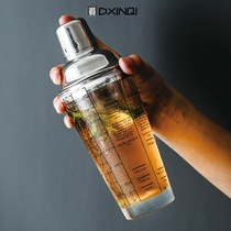 Glass shaker with scale Shaker glass Transparent milk tea Hand shaker Glass Cocktail shaker Wine Juice shaker glass