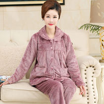 Spring and autumn winter coral velvet pajamas lady mother middle-aged and elderly flannel plus velvet padded home clothes