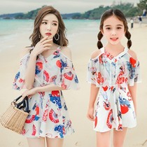  New parent-child printed one-piece girls swimsuit 2021 new fashion beach hot spring holiday belly cover mother and daughter