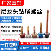 Large and nylon head drill tail screw Outer hexagonal dovetail nail waterproof plastic cap with cap color steel tile self-tapping