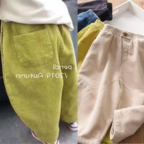 Child Splicing Radish Pants Spring Autumn Ocean Gas Baby Light Core Suede Elder Daddy Pants 2022 Girl Harun Pants Loose Male Tide