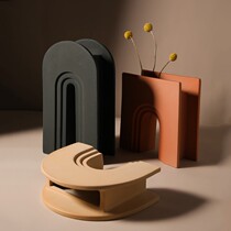Nordic minimalist creative vase Geometric arch frosted ceramic ornaments living room flower arrangement simple ornament yellow