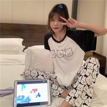 Pajamas female summer cute cartoon bear 2021 new autumn short sleeve trousers home wear casual