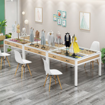 Clothing design table display table training table and chair tempered glass desktop jewelry DIY solid wood drawer multi-compartment storage