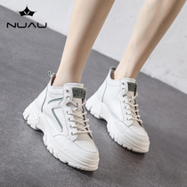 Tide brand leather thick-bottom increased Martin boots 2021 Autumn New Wild boots white high-top small white shoes women