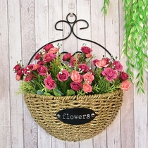 Wall-mounted wrought wrought flower basket pastoral interior wall decoration simulation flower arrangement basket handmade flower pot