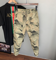  2021 trendy brand new camouflage summer overalls mens casual pants loose small pants elastic nine-point pants men
