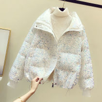 Large size womens fat slim sequins cotton clothes womens 2020 Winter new sparkling short cotton coat tide