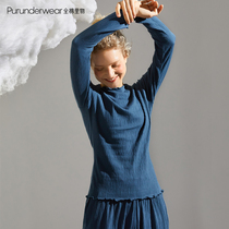 All-cotton knitwear small high neck long sleeve base shirt ruffles cotton home coat women