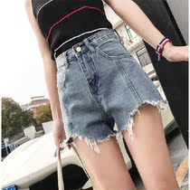 Denim shorts womens 2021 summer new Korean version of hole retro high waist slim edge wide leg pants sexy hot pants