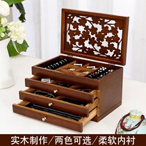 Solid wood jewelry storage box European-style multi-layer large-capacity jewelry box with lock wedding birthday gift ring jewelry box