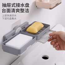 Punch-free drain soap box soap dish soap tray rotating soap holder sticky hook bathroom storage box wall hanging toilet