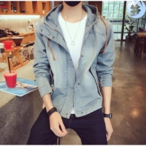 2019 Spring and Autumn Clothes Japanese Hooded Cowboy Jacket Mens Casual Vintage Slim Wash Jacket Men