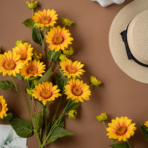 Beauty Song Len High-end Single Branch Simulation Sunflower Bouquet Fake Flower Decoration Living Room Plastic Flower Dry Flower Art Pendulum