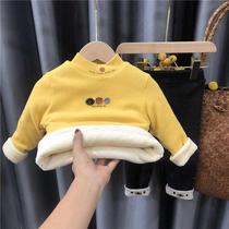 Children plus velvet base shirt autumn and winter baby warm high collar baby coat plus cotton girl thickened foreign-quality bottomed clothes