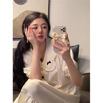  Night dress womens summer 2021 new outdoor wear home clothes doll collar bow short-sleeved shorts two-piece suit