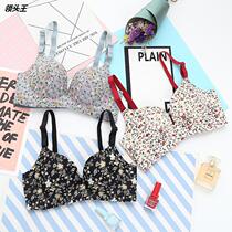 Japan and South Korea thick and thin section no steel ring small chest girl underwear gathered adjustable bra one-piece floral seamless customization