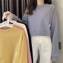 2021 new large size autumn winter clothes short sweater women tide ins students thin solid color BF wind loose women long sleeve