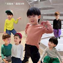 Cotton boys wear autumn 2021 new foreign style baby with long sleeve T-shirt childrens base shirt V neck shirt
