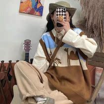 One-piece set autumn sweet knitted jacquard loose vest vest student long sleeve shirt two-piece set female