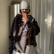 ins lazy wind heavy industry embroidery plus velvet hooded sweater 2021 Winter new female students loose Korean coat
