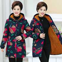 Winter plus velvet thickening coat female long middle-aged cotton warm cotton-padded jacket 50-60 age wear mother dress