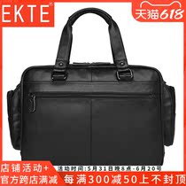 Ekte large number mens business briefcase black head layer cow leather handbag waterproof genuine leather 15 6 inch computer bag